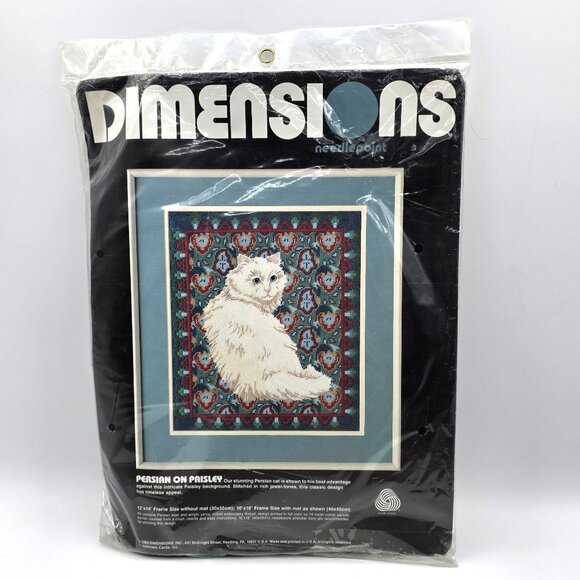 Dimensions Needlepoint Persian on Paisley Cat 12 x 14 Inch 1989 No. 2362 Unopen - Picture 1 of 6